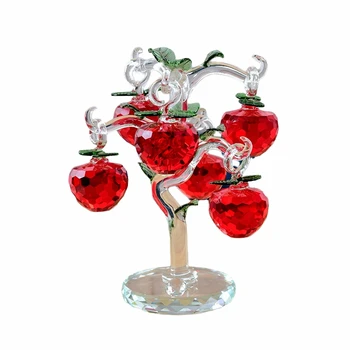 Sklo Krištáľ Apple Tree s 6pcs Jablká Fengshui Remesiel Domova Figúrky, Vianoce, Nový Rok Darčeky, Suveníry Dekor Ornament