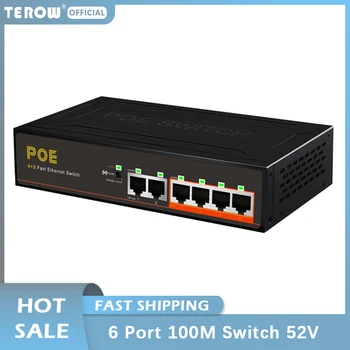 TEROW 6 port 10/100Mbps POE Switch 4+2 Fast Ethernet Switch s VLAN 52V 48W Napájanie Kamery/ Router/ Video Rekordér