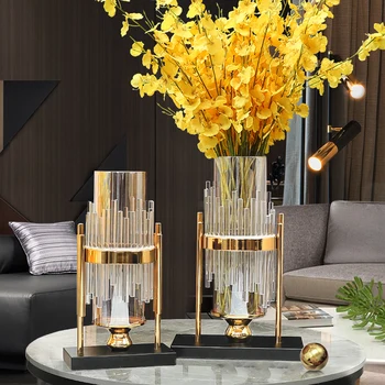 Kovové Priehľadné Sklenené Vázy Moderný Dizajn, Luxusný Crystal Rastlín Hrniec Sušených Kvetov, Obývacia Izba Jarrones Stôl Dekorácie