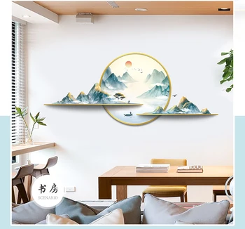 MAMALOOK Čínsky Štýl Wall art Nálepky Dekoratívne Maľby, Tapety Obývacia Izba Pozadí Hory Krajinná Scenéria Obtlačky