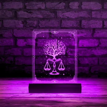 Strom S mierkou Spravodlivosti Kancelária Profesionálny Stôl Displej Prihláste sa rozsvieti LED Rovnováhu Symbol Znamení Váh Súhvezdie Umenia