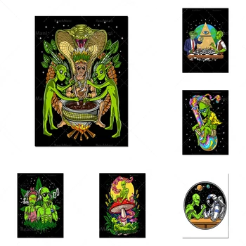 Mimozemšťan fajčenie burín plátno plagát-hippie pár dekorácie-psychedelic dovolenku umenie výtlačkov-spálňa konope dekorácie