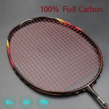 100% Carbon Fiber Nenavlečené Badminton Raketa 3 Farby Super Ľahké 5U Bambusu Vyhotovením Raketové Športy Taška Profesionálne Rakety