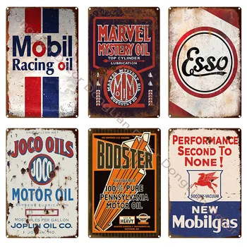Vintage Zálive ESSO Mobil Racing Kovov Cín Prihlásiť Wadhams Benzíny Motorový Olej Garáž Služby Stenu Decor Art Plagát na Stenu Doska
