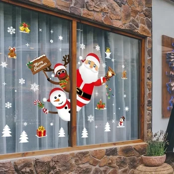 Cartoon Vianočné Nálepky na Okno Ukážky Vymeniteľné Santa Doložka Snehuliak Domova Odtlačkový Lepidlo na PVC Nový Rok nástenná maľba Skla