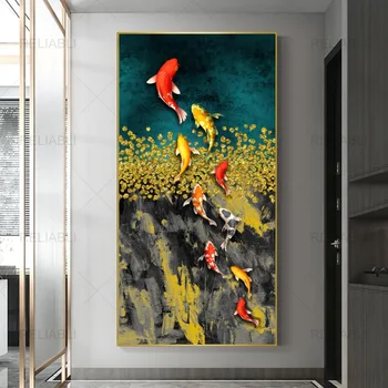 Koi Fish Feng Shui Kapor Zlaté Ryby Obrázky, olejomaľba na Plátne, Plagáty a Vytlačí Cuadros Wall Art Obrázky Pre Obývacia Izba