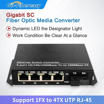 Optický Konvertor 10/100/1000Base-Tx/Fx Vlákno Optické Prepínanie SC-4-Port Konektor RJ45 Gigabit Ethernet Media Konvertor