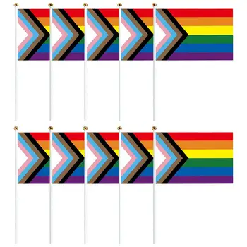 10Pcs Plastové Stick Rainbow Strane Vlajky Auto Vlajky Americký Lesbičiek Gay Pride LGBT Vlajka Cheerleading Competition Produkty 14X21CM
