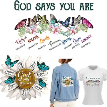 Motýľ Železa Škvrny Boh Hovorí, že Prenos Tepla Stikers Pre Oblečenie DIY Ženy T-Shirt Obtlačky Tepelnej Nálepky Colthes Pruhy