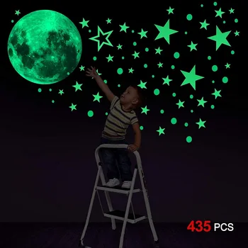 3D Mesiac Svietiace Nálepky pre Deti Izby Žiariace Hviezdy na Stenu Odtlačkový DIY Nástenné Art domáce Dekorácie Spálňa Svietiť v Tme Nálepky