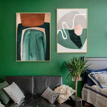 Abstraktné Geometrické Plátno Maľovaní Plagátov Vytlačí Minimalistický Zelené Steny Umenie Fotografie Pre Obývacej Izby, Spálne, Chodby Štúdio
