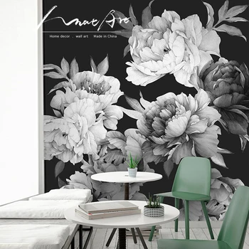 Kvetinovú nálepku Čiernej a bielej akvarel moderného domova diy umelecké dekorácie na stene obývacej izby nástenná maľba Pivónia Tapety Odstrániteľné