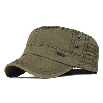 2021Washed Bavlna Vojenské Čiapky Mužov Kadet Armády Spp Jedinečný Dizajn Vintage Flat Top Hat