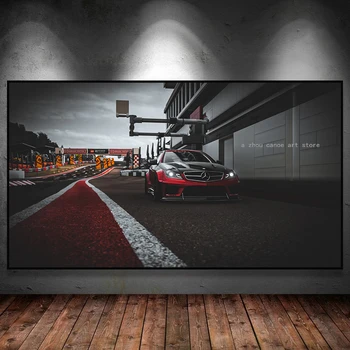 Mercedes Benz C63 AMG Auto na Pretekárske Trate Auto Plagát Plátno na Maľovanie na Stenu Umenie Vytlačí Obrázok Obývacia Izba Moderného Domova