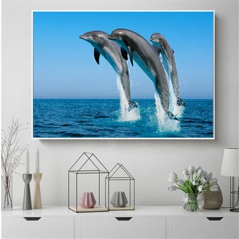 Výhľad na more Morských Zvierat, Rýb, Dolphin Osobnosti nástenná maľba Plagát Rodiny Interiéru Miestnosti, Spálne Dekorácie Plátno Umenie (bez Rámu)