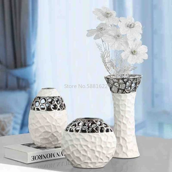 Keramická Váza white silver Openwork vzor kvet váza Európe Obývacia Izba Dekorácie Domova kvetinové Vázy, Dekoratívne ozdoby