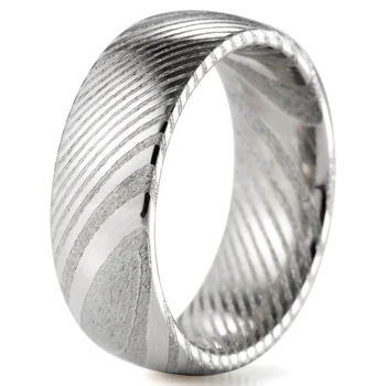 8 mm Klenutý Reálne Damasku Oceľové Snubné Prstene pre Mužov, Ženy Klasické Módne Zapojenie Výročie Kapely