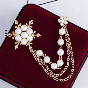 Elegantné Pearl Snowflake Reťazca Strapce Brošňa Módne Brošňa pre Ženy Reťazca Pin Šperky