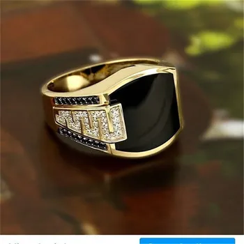Hot Predaj Freemason Totem Medi Mužov Prsteň Zlatý Široká Tvár S Black Crystal Šperky Na spoločenské Angažovanie Príslušenstvo