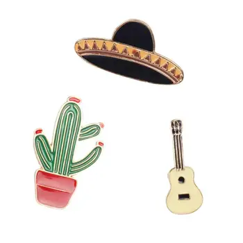 Timlee X111 Módne Cartoon Mexiko Kaktus Gitara Klobúk Kovové Brošňa Tlačidlo Kolíky Džínsy Taška Dekorácie, Darčeky Veľkoobchod