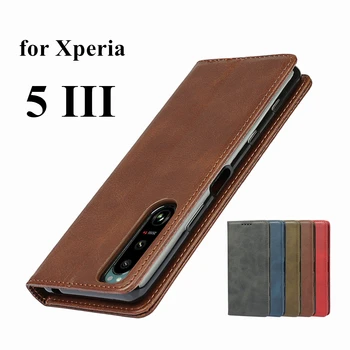 Kožené puzdro pre Sony Xperia 5 III Flip prípade držiteľa karty Závesu Magnetická príťažlivosť Kryt puzdro pre Sony 5 III Peňaženka Prípade