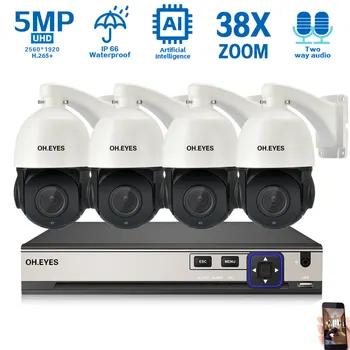 8CH H. 265 4K PTZ POE NVR Auta 5MP CCTV kamerový Systém 38X Zoom Automatické Sledovanie IP Speed Dome Kamery Bezpečnostný monitorovací Systém Nastaviť