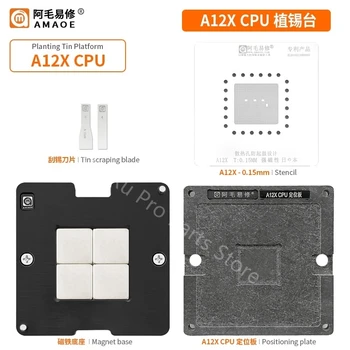 AMAOE A12X A10X 0,15 mm 0.12 mm CPU Reballing Vzorkovníka Tin Výsadbu Držiak pre iPad Pro 9.7 12.9 2018 Opravy Oceľových Oka Magnet Base