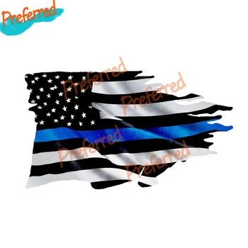 USA Polícia Tenká Modrá Čiara ROZTRHANÉ Vlajka Odtlačkový Motocross Závodné Notebook Prilba batožinového priestoru Stenu, Vinylové Auto Nálepky Die Rezanie