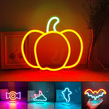 12V LED, Neónové Svetlo, Prihláste sa stolná lampa USB Halloween Dekorácie Tekvica Candy Ghost Bat OMG Domov Spálňa Izba Dekor Halloween Party