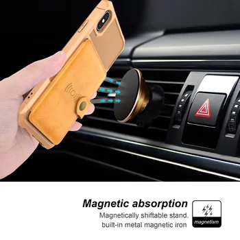 pre iPhone 14 13 12 11 Pro XS Max Mini 8 7 Plus Prípade Luxusné Retro Business Magnetické Auto Vrecku Taška Držiteľa Karty Kožený Kryt