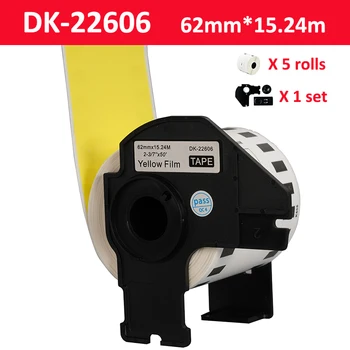 5 Rožkov Kompatibilné DK-22606 Štítok Žltej Film Potiahnuté 62mm*-15,24 M Kontinuálne DK22606 pre Brata Tlačiareň štítkov DK-2606