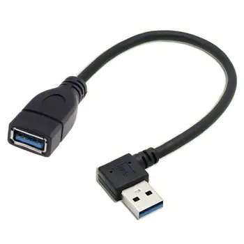 90-Stupňový uhol USB 3.0 A Samec na USB 3.0 Samica Predlžovací Kábel 15 cm 5Gbps
