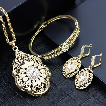 SUNSPICEMS Zlatá Farba Drahokamu Putá Náramok Náušnice Náhrdelníky Sady 3ks White Crystal Maroko Dizajn arabčina Svadobné Šperky