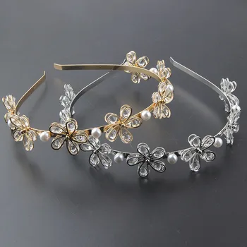 Nové módne jednoduché kovové kvet pearl vykladané kryštálmi častíc hlavový most dámy bežné ulici vlasy príslušenstvo pokrývku hlavy 953