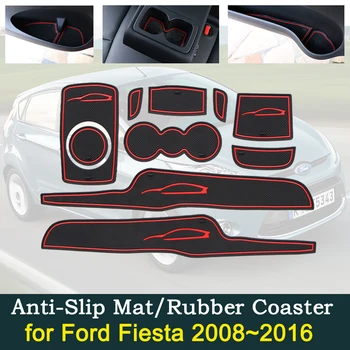 Anti-Slip Brány, Podložky Pohár Groove Podložky pre Ford Fiesta Mk6 Mk7 2008~2016 Rok 2009 2010 2011 2013 Slot Otvor Pad Auto Styling Príslušenstvo