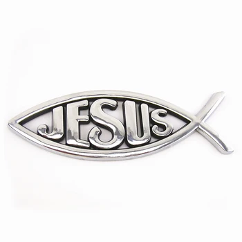 3D Silver / Red / Gold / Modrá Ježiš Ryby Emblémy Kresťanský Symbol, Auto nálepky