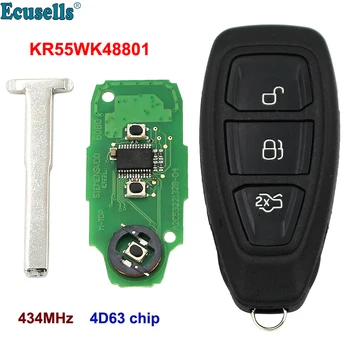 Diaľkovým príveskom, 434MHz ID83 4D63 čip pre Ford Focus C-Max Kuga Mondeo Fiesta B-max S-max a Galaxy KR55WK48801 + vložte kľúč