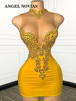 Sexy Mini Žltá Prom Šaty 2023 Župan De Soiree Strany Narodeniny Návrat Domov Šaty Vestidos Elegantes Para Mujer