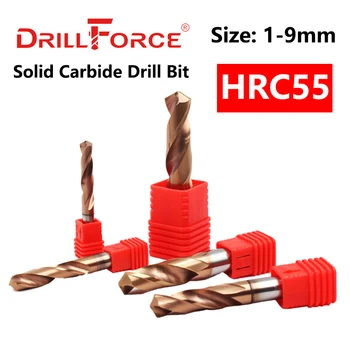 Drillforce 1PC Dia. 1.0-9.0 mm HRC55 Karbidových Vrtákov Twist vrtáka Na Tvrdej Zliatiny Strojov CNC Nástroj z Nerezovej Ocele