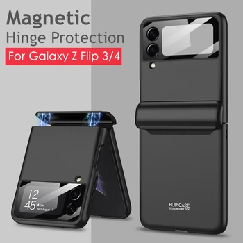Luxusné puzdro pre Galaxy Z Flip 3 4 5 G Magnetický Záves Úplný ochranný Kryt Kamery Sklo Obchodné Hard Back Prípade Z Flip3 Flip4