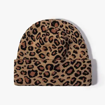 Jesenné a zimné Akryl Leopard zrna Zahustiť pletené klobúk teplý klobúk Skullies spp čiapočku klobúk pre mužov a Ženy 146