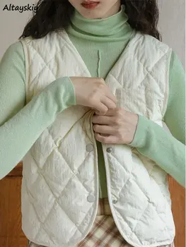 Ostrihané Vesty Ženy Zimné Kabáty Pevné Vintage tvaru Iny kórejský Štýl Ponuky Jednoduchých Základných Dievčatá celý zápas bez Rukávov vrchné oblečenie