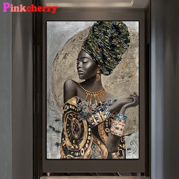 5D Diy Diamond Mozaiky Afriky Čierna Žena Graffiti Art Diamond Maľby Plné Námestie Kolo Diamond Výšivky portrét Dievča,