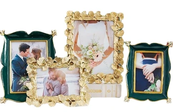 Zlaté ginkgo leaf photo frame set-up zákazku Nordic svadobné fotografie Európskom štýle retro živice photo frame set-up