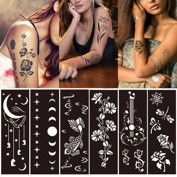 Samolepiace Tetovanie, Šablóny Tetovanie Nálepky Duté Šablónu Tela Umenie Maľovať India Henna Svadobný Make-Up Krásy Papier Na Tetovanie