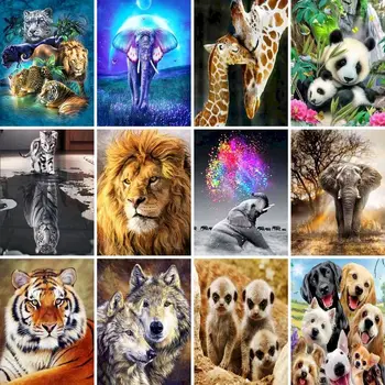 GATYZTORY Plný Vrták Zvierat DIY Diamond Maľovanie Drahokamu Súpravy Mozaikové Umenie Tiger Cross Stitch Ručné Darček Domova
