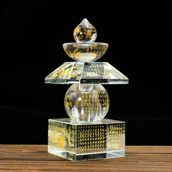 K9 Crystal Glass Laser Rezbárstvo Budhizmus Písma Rune Päť-príbeh Stupa Dagoba Sarira Remesiel Ornament Figúrky Uzdravenie Dekor
