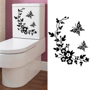 Nový Čierny motýľ lásky kvet wc chladnička kabinetu nálepky na stenu-nálepky PVC odtlačkový domáce dekorácie-nálepky 28x34cm