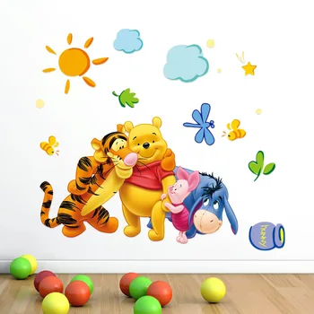 Roztomilý Medvedík Pú Medveď, Tiger samolepky na stenu pre deti izba adesivo de parede Cartoon mš Stenu kotúča, Detská Izba Decor