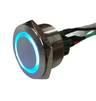 30 mm Momentálny alebo Latching Modrý Krúžok LED Anti Vandal Elektrické Kovové Auto tlakovým spínačom s 15 cm Káble